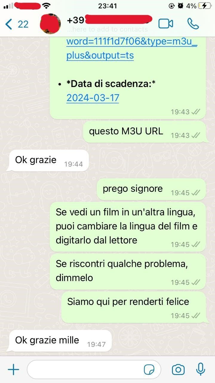 Nartiel8K IPTV customer testimonial - WhatsApp message from a satisfied UK subscriber