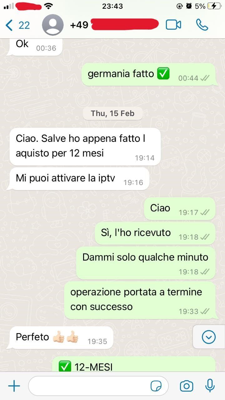 Nartiel8K IPTV customer testimonial - WhatsApp message from a satisfied UK subscriber